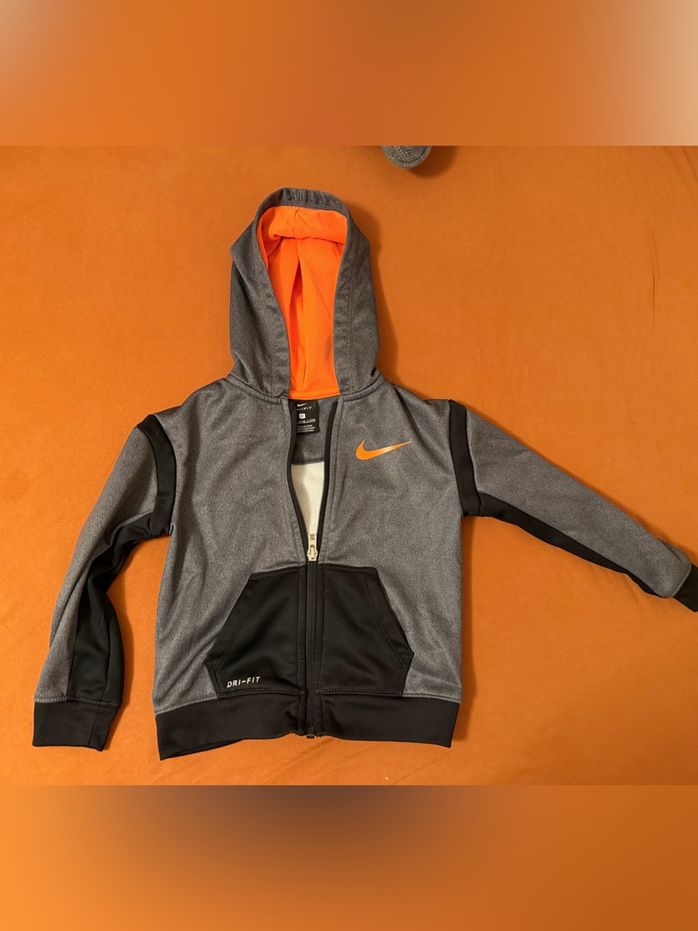 Nike Gray & Orange Kids' Hooded Puffer Jacket